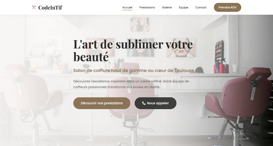 Aperçu du site vitrine pour salon de coiffure haut de gamme